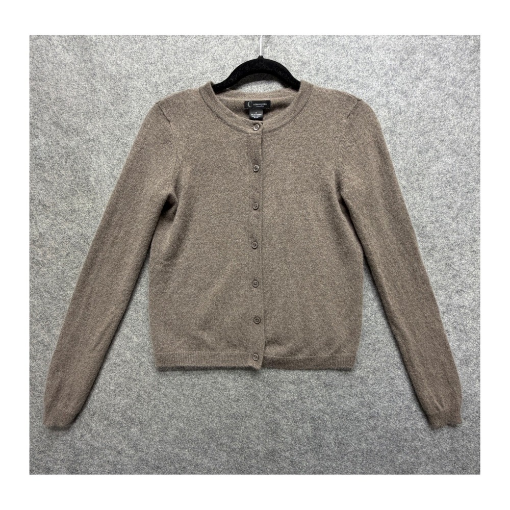 C by Bloomingdale's Cashmere Cardigan Sweater Brown Crew Neck Womens Medium